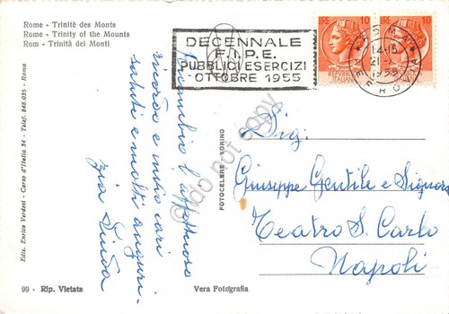 Cartolina Roma Trinità dei Monti Timbro a targhetta Decennale FIPE …