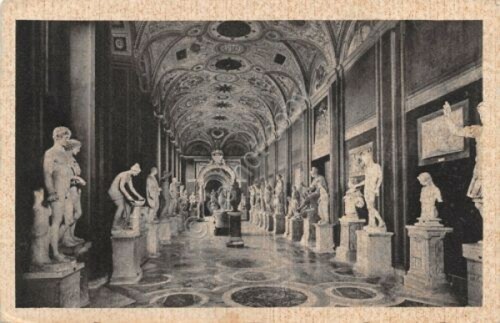 Cartolina Roma Vaticano Interno sala statue Timbro targhetta Rivoluzione 1932