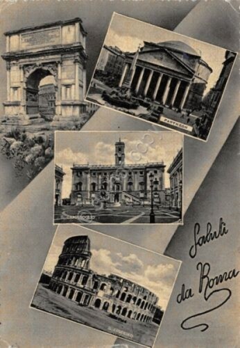 Cartolina Roma Vedute anni '50 Timbro targhetta Motta