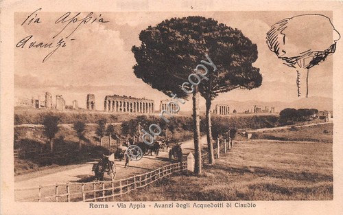 Cartolina Roma Via Appia Avanzi di Acquedotto di Claudio animata …