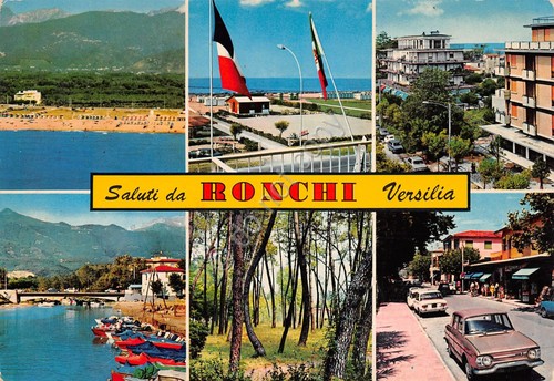 Cartolina Ronchi Versilia 6 vedute auto d'epoca (Massa)