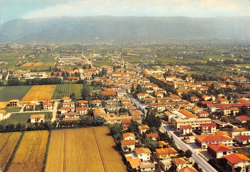 Cartolina Rosà panorama aereo case coltivazioni anni '70