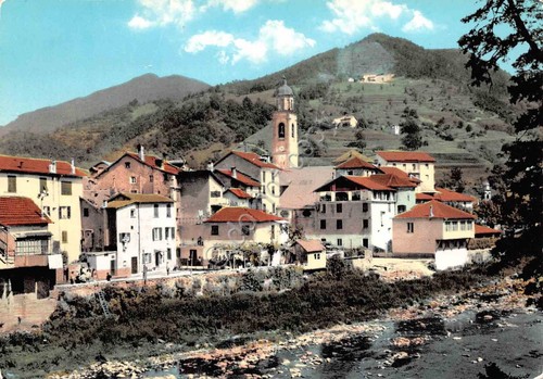 Cartolina Rossiglione Valle Berlino Lungo Stura panorama parziale con case