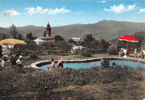 Cartolina S. Stefano d'Aveto Piscina animata colorata 1964