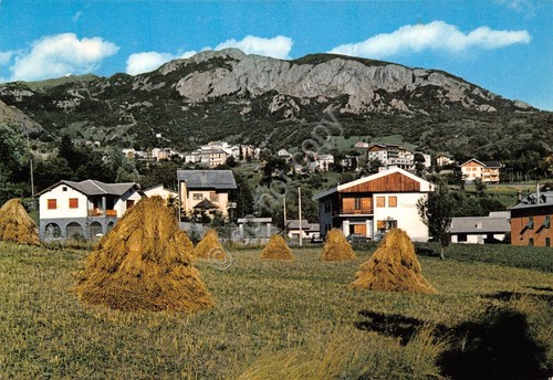 Cartolina S. Stefano d'Aveto prato con fieno e case 1969