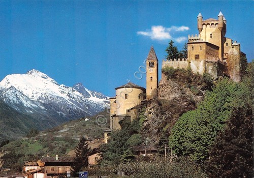 Cartolina Saint Pierre Valle d'Aosta Il castello e panorama case