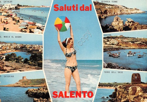 Cartolina Salento vedute varie località animata (Lecce)