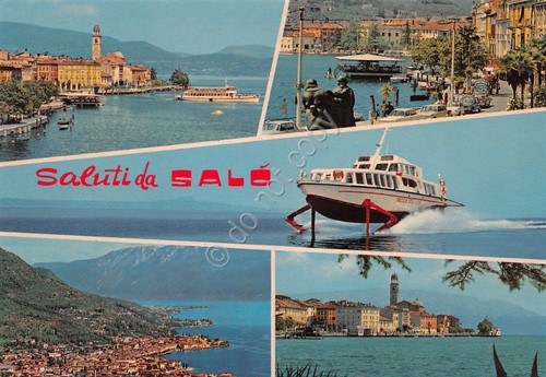 Cartolina Salò vedute varie aliscafo Freccia anni '80