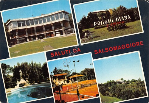 Cartolina Salsomaggiore Poggio Diana vedute tennis 1979 (Parma)