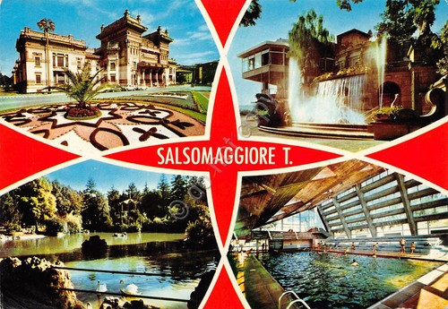 Cartolina Salsomaggiore Terme vedute piscina 1972 (Parma)
