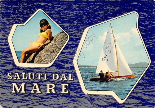 Cartolina Saluti dal mare barca a vela Pin Up vedute …