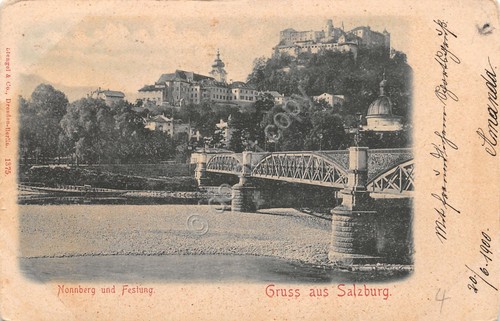 Cartolina Salzburg Gruss aus Nonnberg und Festung 1900