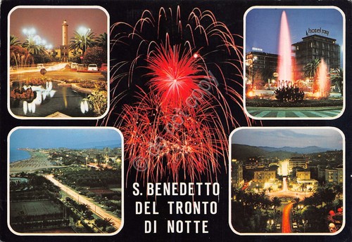 Cartolina San Benedetto del Tronto 5 vedute notturno fuochi artificiali