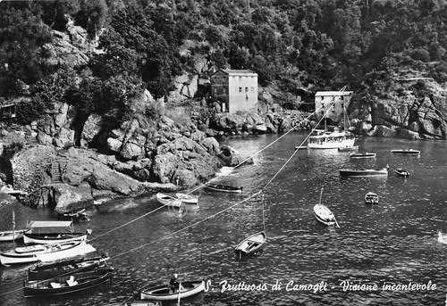 Cartolina San Fruttuoso di Camogli panorama baia barche 1964 (Genova)