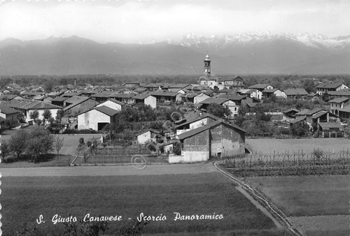 Cartolina San Giusto Canavese Panorama paese da campi 1960