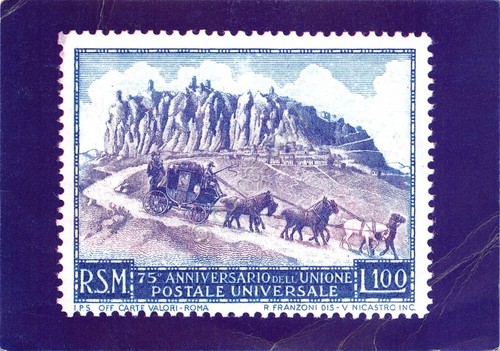 Cartolina San Marino 75 Anniversario Unione postale 1987 grinze