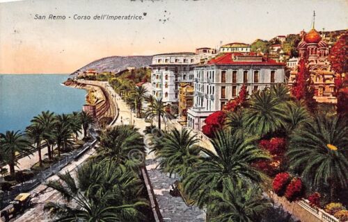 Cartolina San Remo Corso dell'Imperatrice illustrata 1939