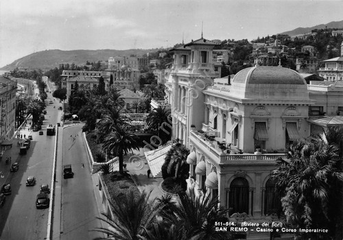 Cartolina San Remo Corso Imperatrice Casinò auto d'epoca 1953 (Imperia)