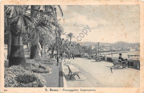 Cartolina San Remo Passeggiata Imperatrice animata 1947