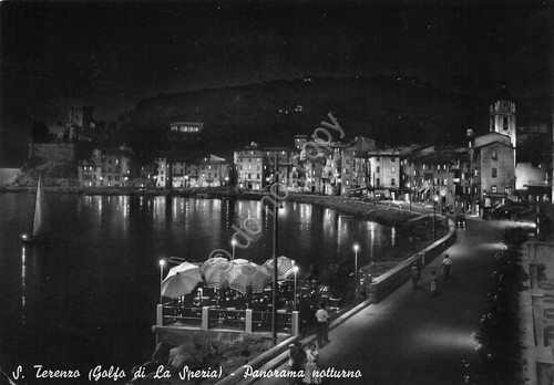 Cartolina San Terenzo Panorama notturno 1954