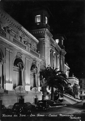 Cartolina Sanremo Casinò Municipale Notturno auto d'epoca 1952