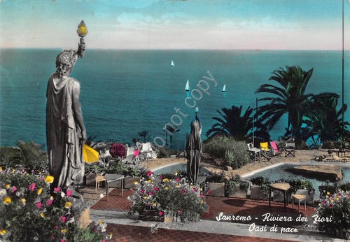 Cartolina Sanremo panorama mare dall'alto piscina statue oasi di pace …