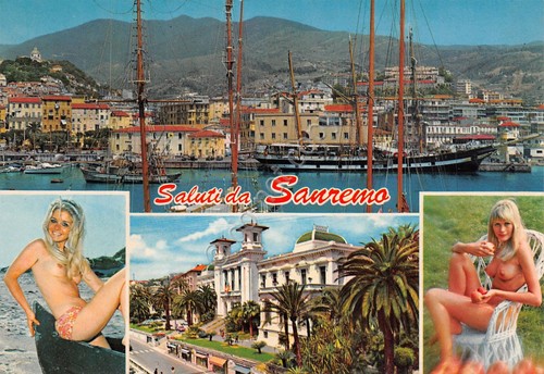 Cartolina Sanremo vedute pin up Timbro paracadutisti d'Italia