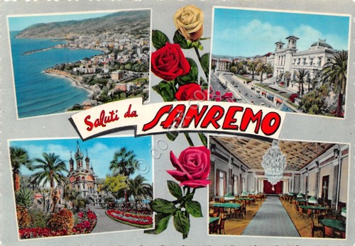 Cartolina Sanremo vedute varie casinò golfo fiori