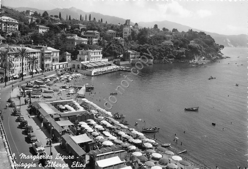 Cartolina Santa Margherita Ligure Hotel Elios e spiaggia 1956