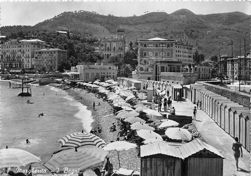 Cartolina Santa Margherita Ligure i Bagni spiaggia animata