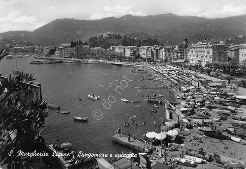 Cartolina Santa Margherita Ligure lungomare e spiaggia anni '60