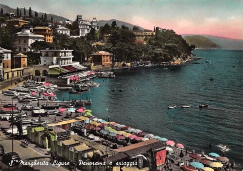 Cartolina Santa Margherita Ligure Panorama e Spiaggia 1958
