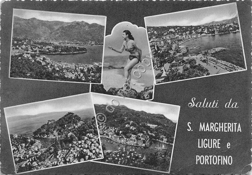 Cartolina Santa Margherita Ligure Portofino Vedutine Pin up 1960 (Genova)