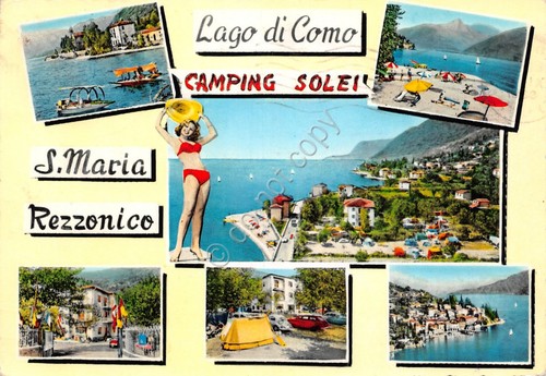 Cartolina Santa Maria Rezzonico Camping Solei vedute pin up 1968