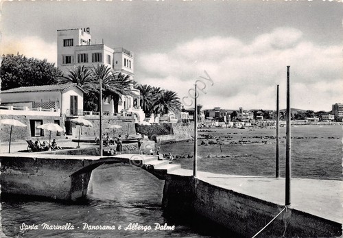 Cartolina Santa Marinella Albergo Palme e panorama