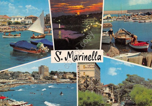 Cartolina Santa Marinella vedute varie Hotel Cristallo porto spiaggia