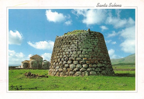 Cartolina Santa Sabina Silanus Sardegna Nuraghe e chiesa 2002