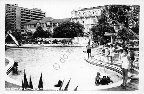 Cartolina Santos Guaruia piscina animata anni '50 foto cartolina