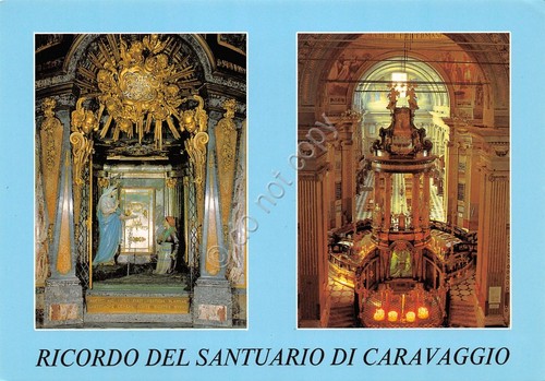 Cartolina Santuario di Caravaggio 2 vedute interno (Bergamo)