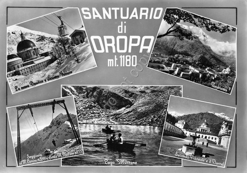 Cartolina Santuario di Oropa vedute varie lago seggiovia Secondo Piazzale