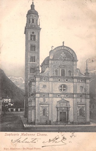 Cartolina Santuario Madonna di Tirano animata 1905