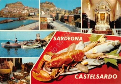 Cartolina Sardegna Castelsardo vedute aragosta (Sassari)