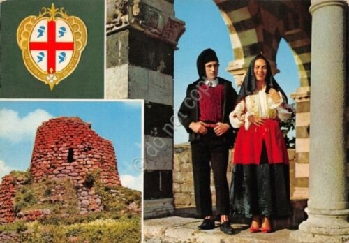 Cartolina Sardegna Costumi Sardi Ploaghe uomo e donna (Cagliari)