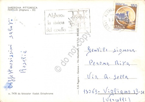 Cartolina Sardegna Fertilia interno paese timbro a targhetta Alghero 1987