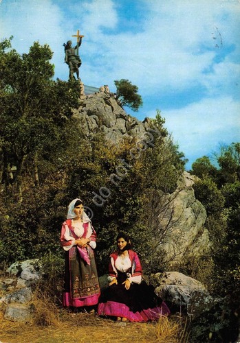 Cartolina Sardegna Nuoro Monte Ortobene Statua del Redentore donne in …