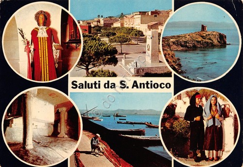 Cartolina Sardegna S. Antioco Vedutine Costumi tradizionali 1983 (Cagliari)