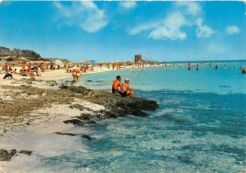 Cartolina Sardegna Stintino Spiaggia e Torre la Pelosa 1974 animata …