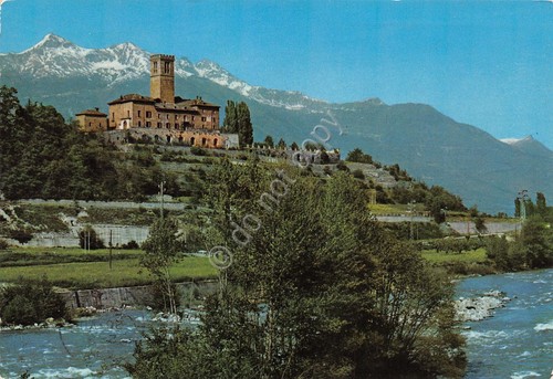 Cartolina Sarre castelli Valdostani con panorama 1984