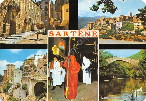 Cartolina Sartene processione Catenacciu e vedute varie anni '80