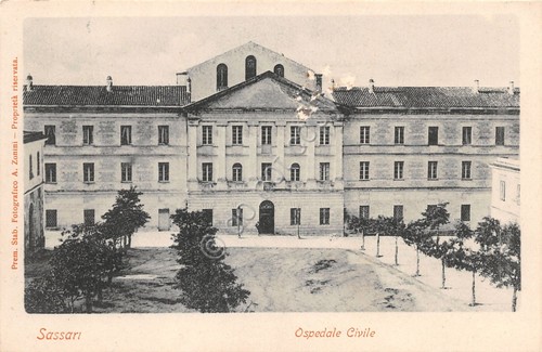 Cartolina Sassari Ospedale Civile 1900 circa danneggiata